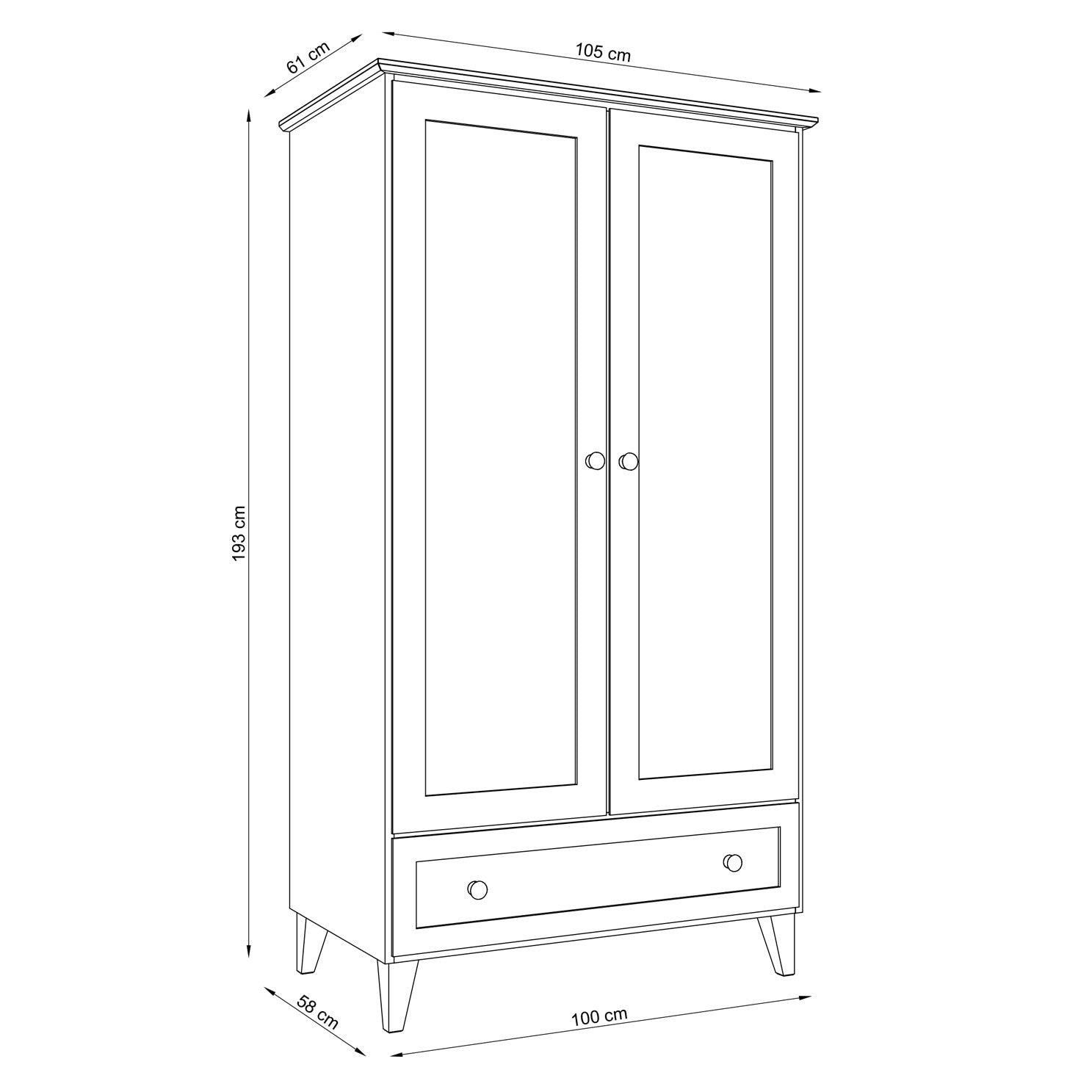 Pine wardrobe 2D1S Scandi natural pine