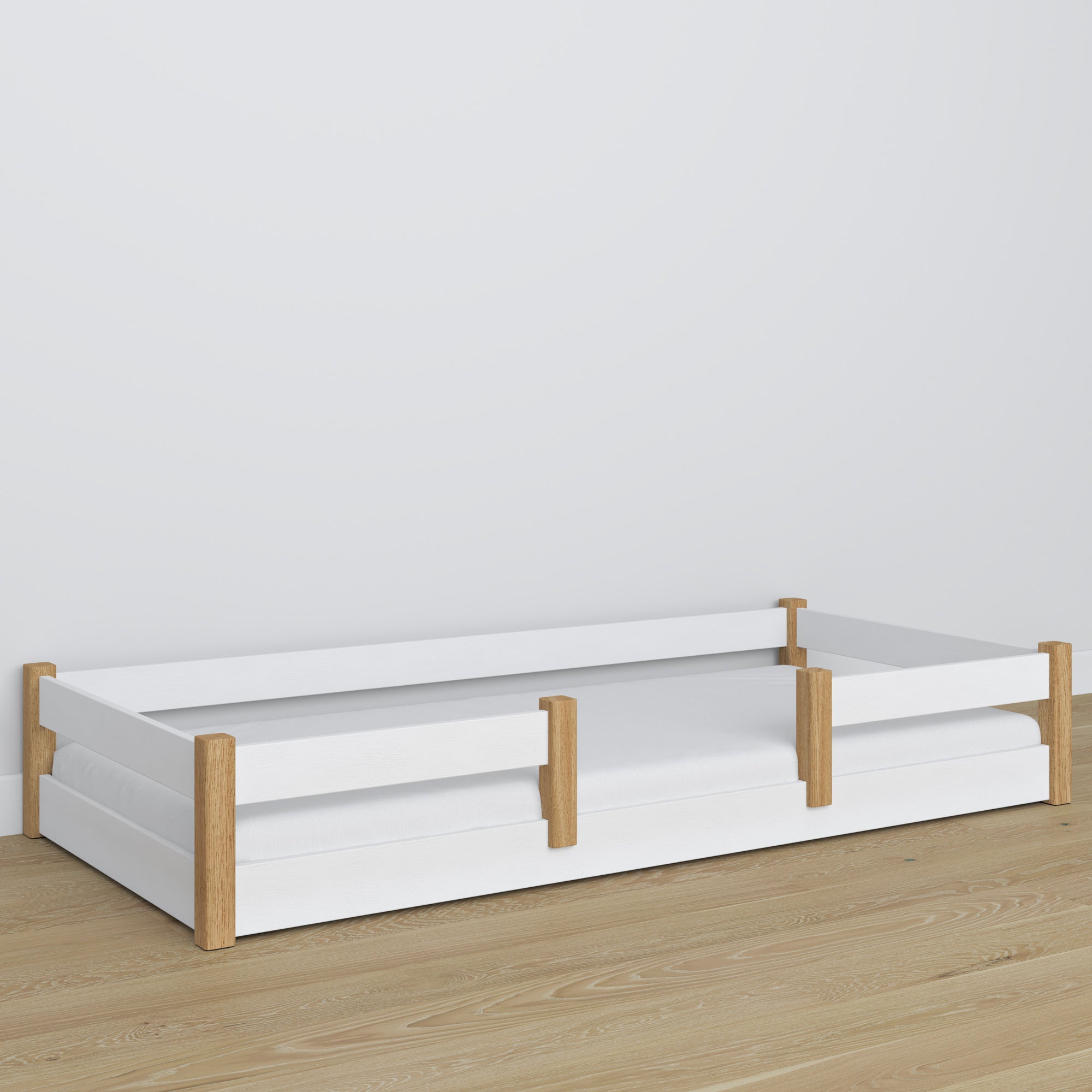 Wooden low bed N01 white / oak