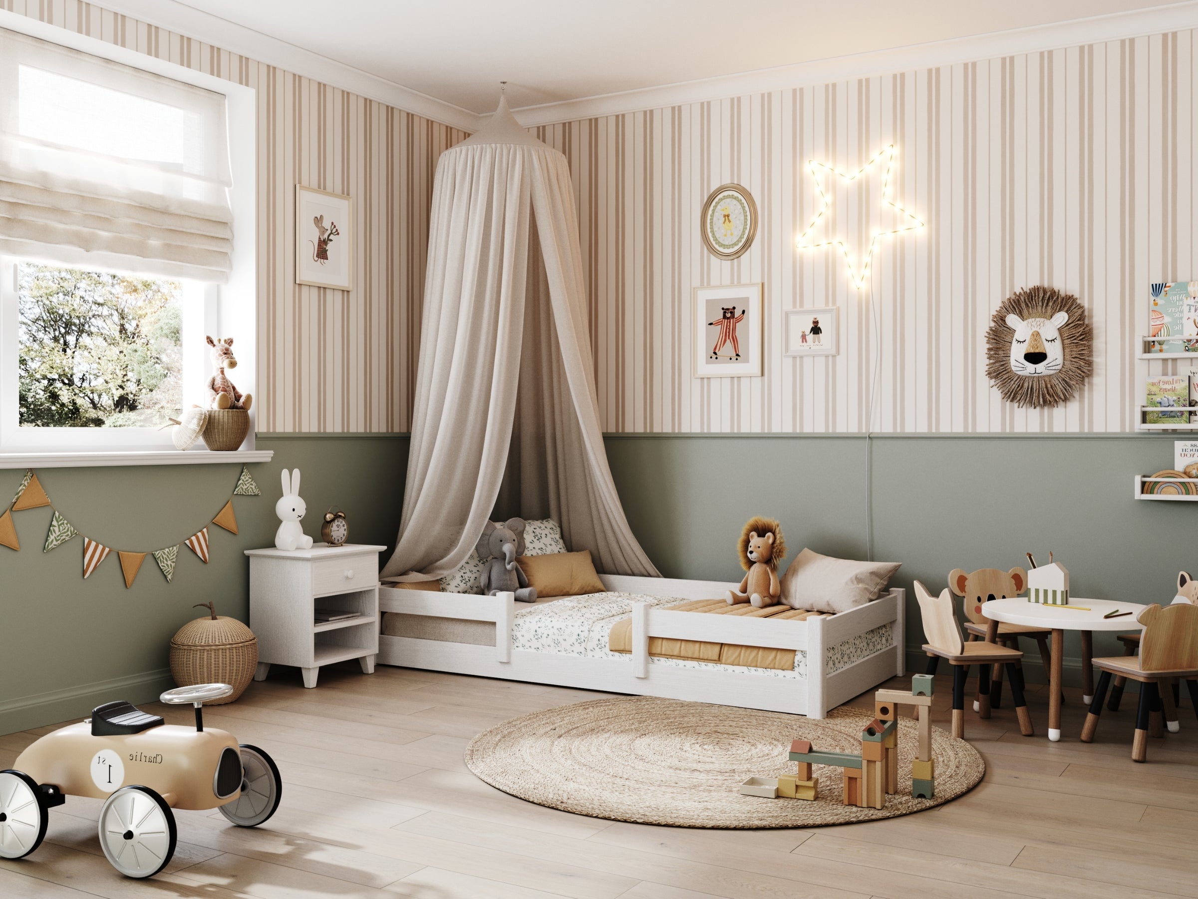 Wooden low bed N01 white