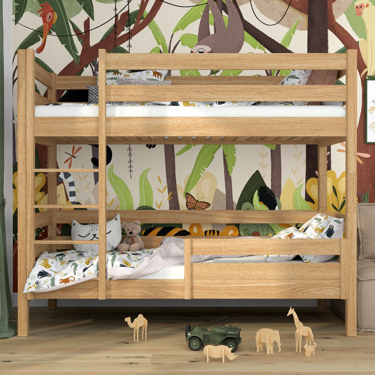 Bed fall protection | natural oak