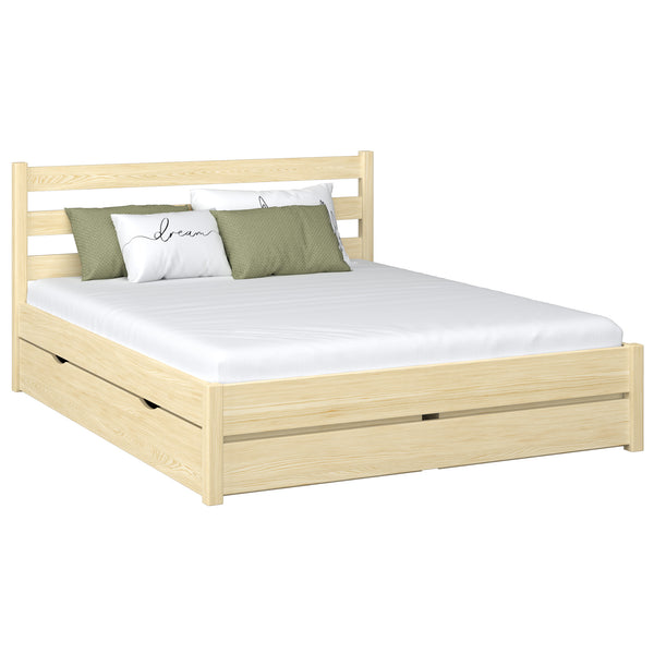 Wooden double bed with drawer N01 clear pine
