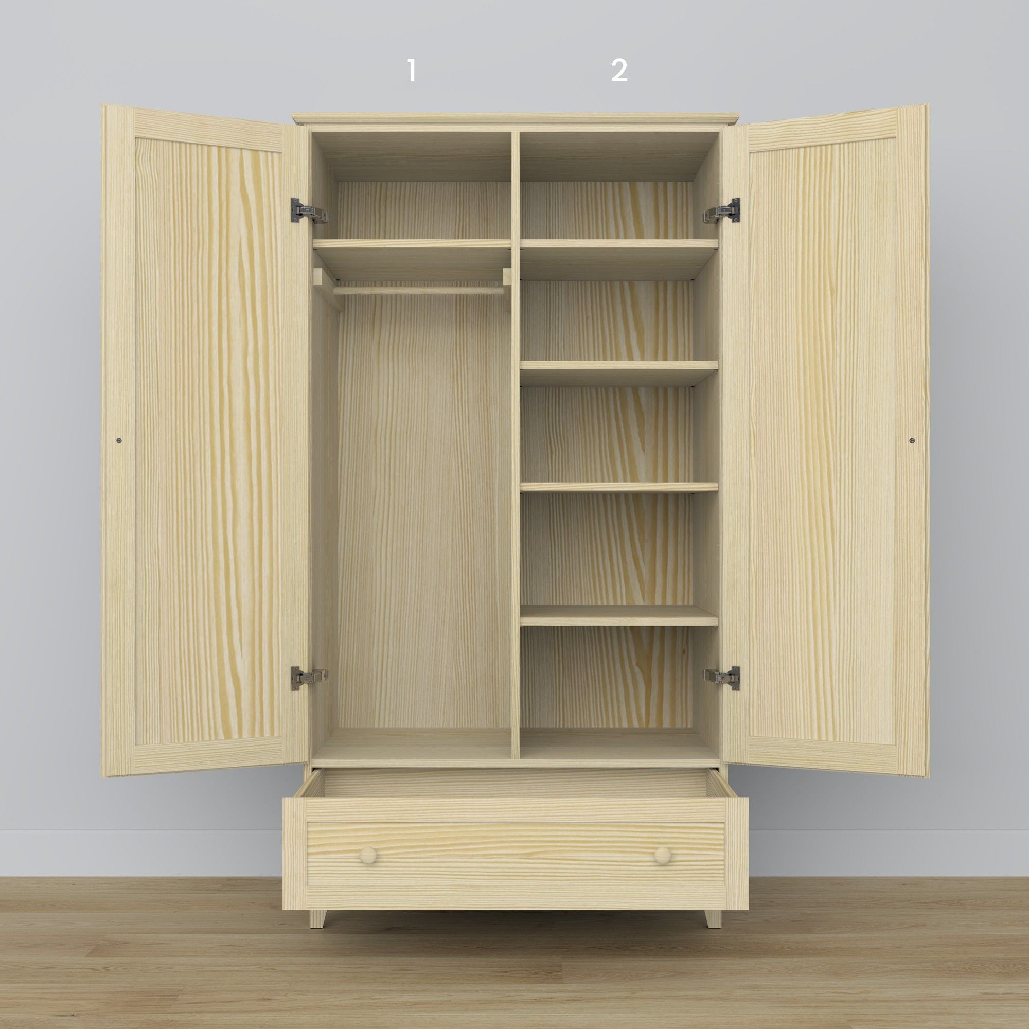 Pine wardrobe 2D1S Scandi clear pine