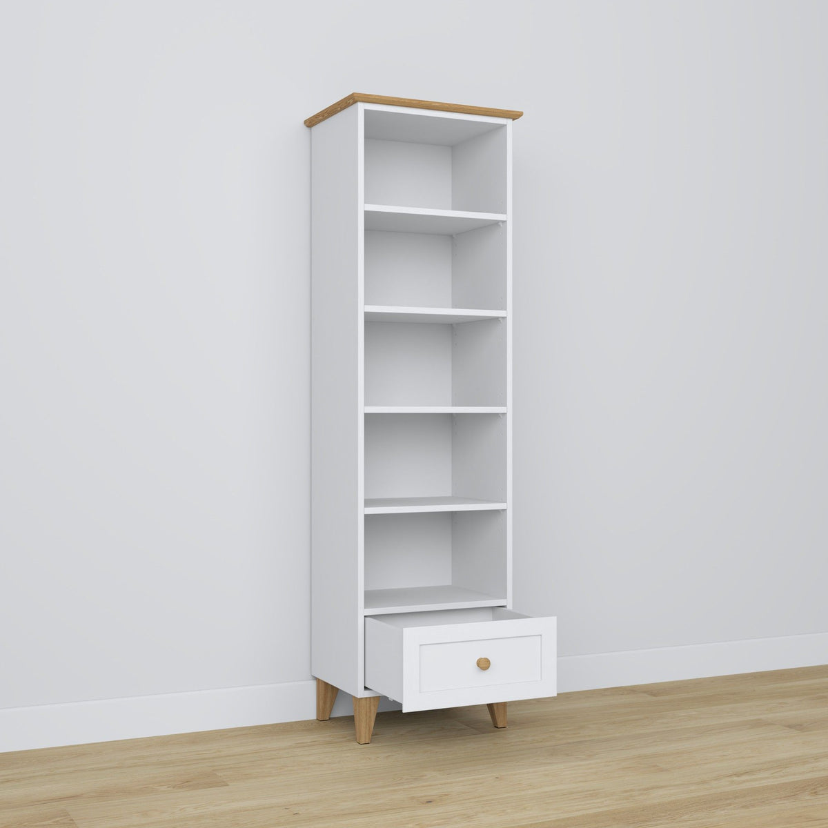 Wooden shelf 1S 57 Scandi white / oak