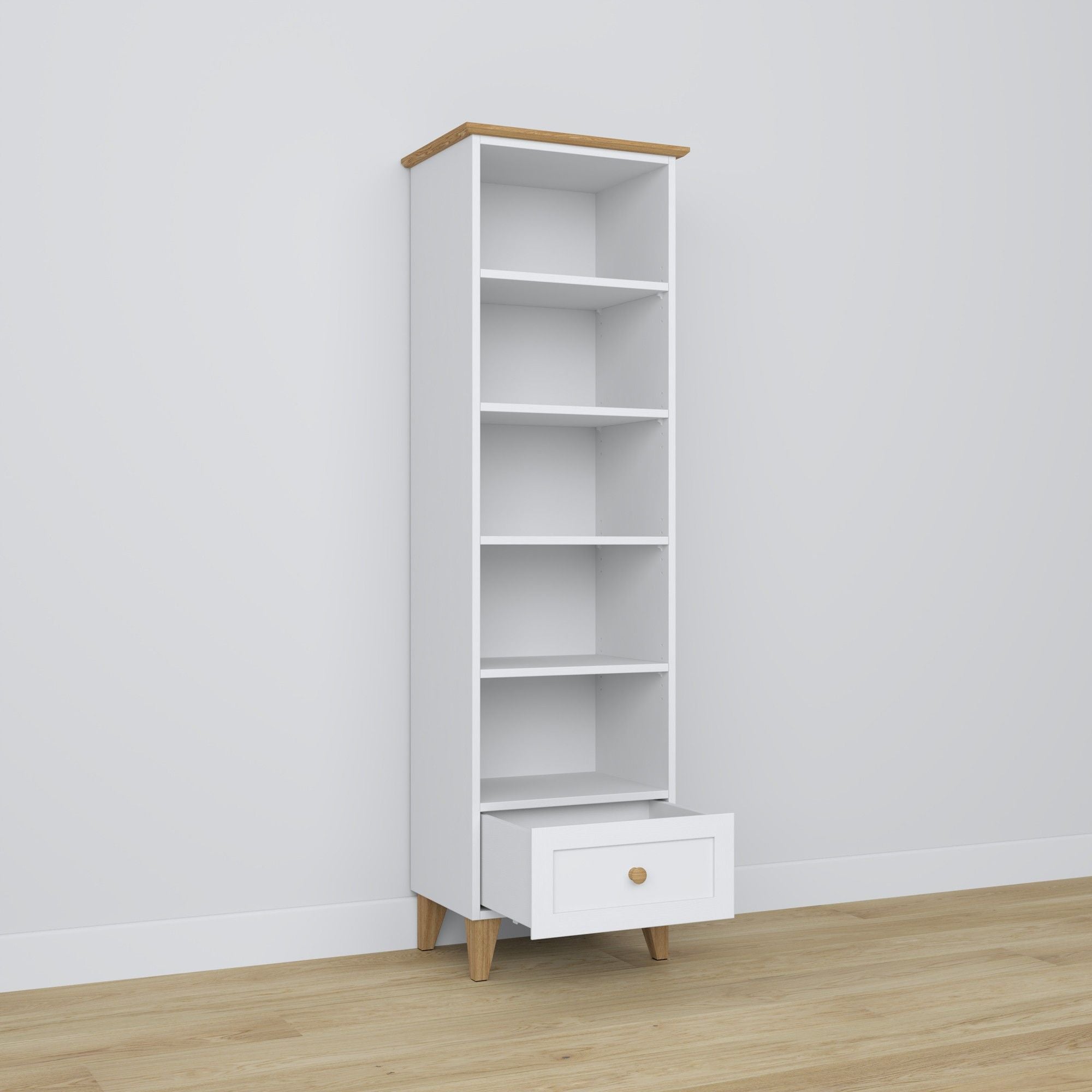 Wooden shelf 1S 57 Scandi white / oak