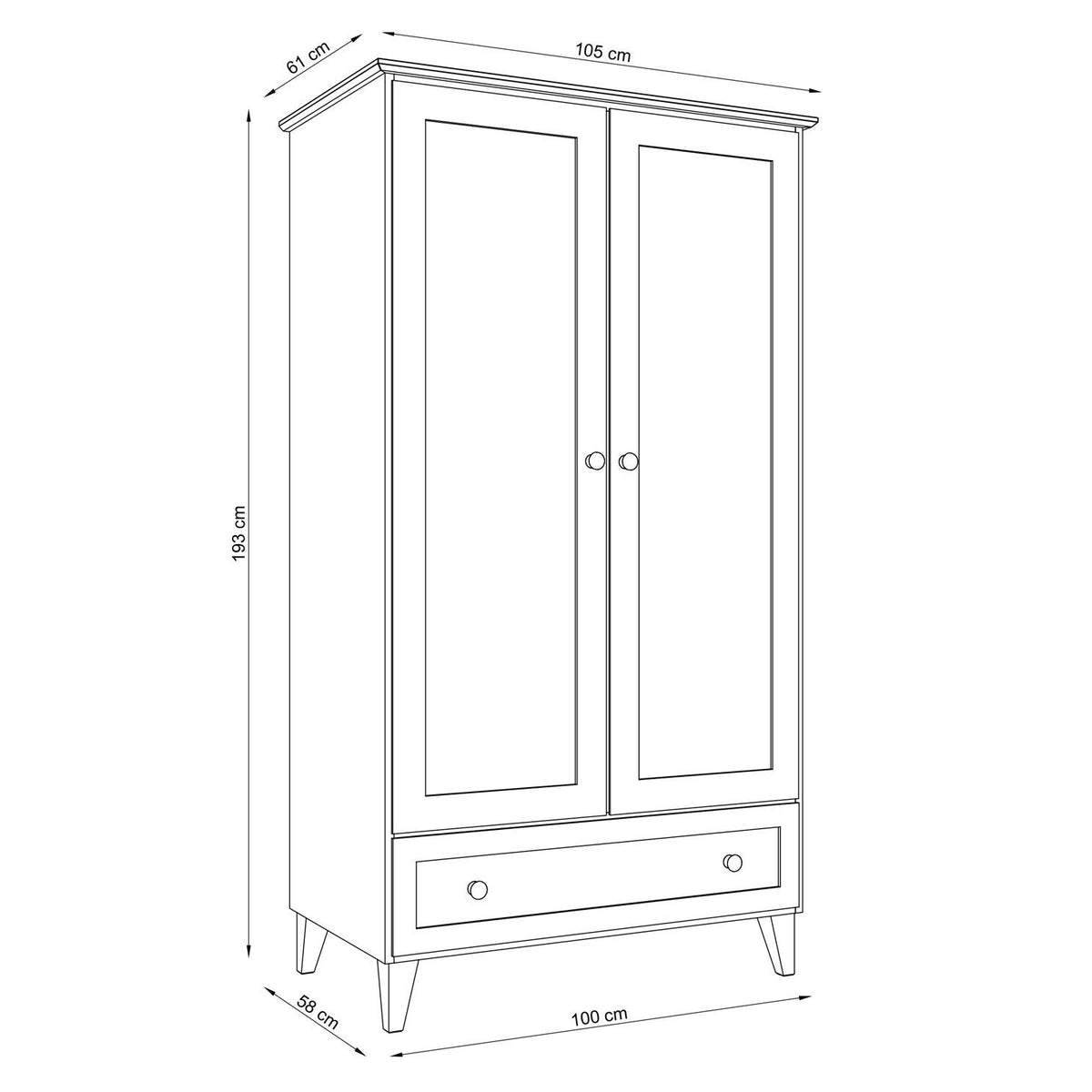 Pine wardrobe 2D1S Scandi clear pine