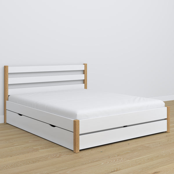 Wooden double bed with drawer N01 white / oak