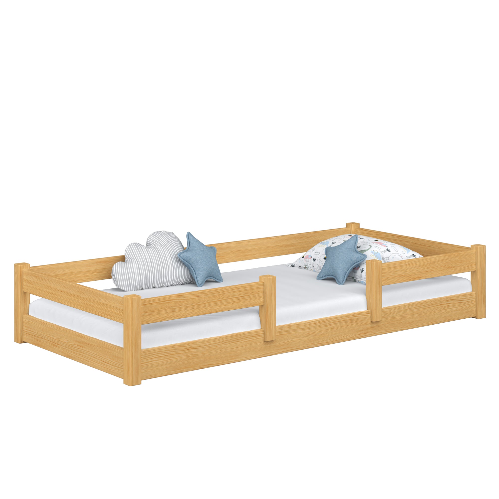 Wooden low bed N01 natural pine