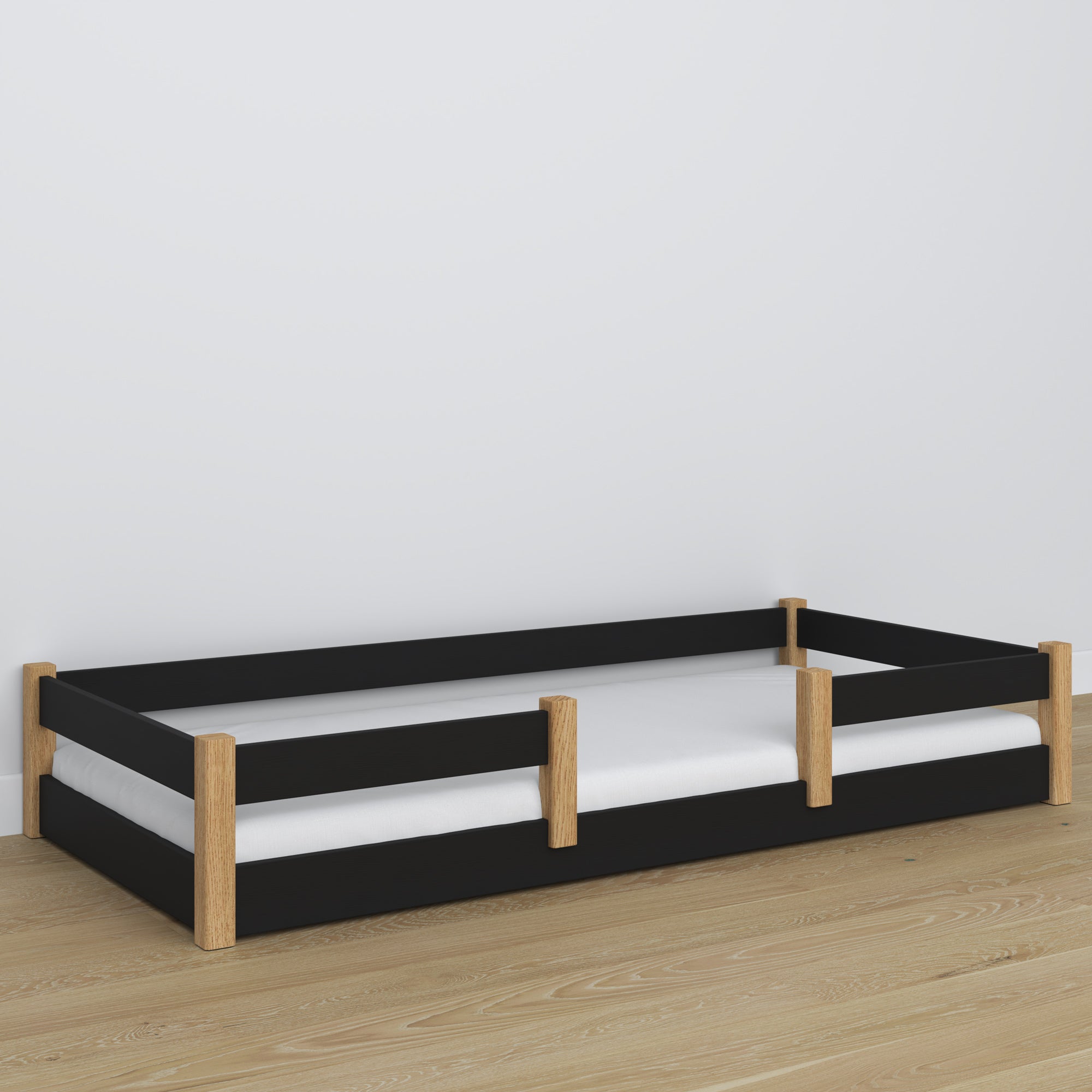 Wooden low bed N01 black / oak