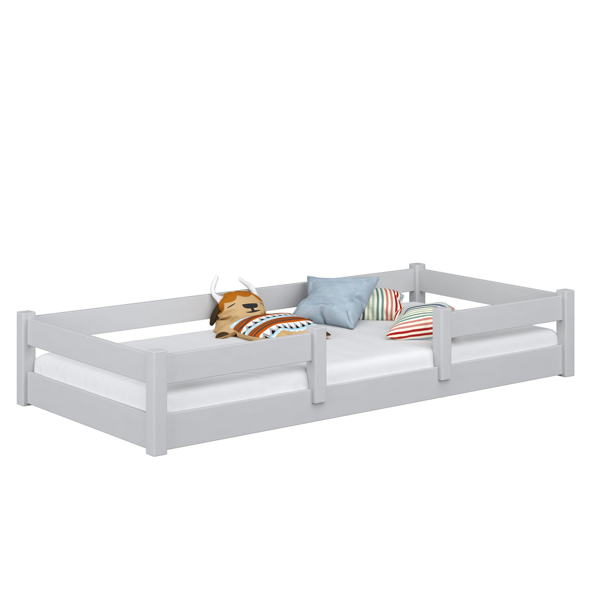 Wooden low bed N01 grey