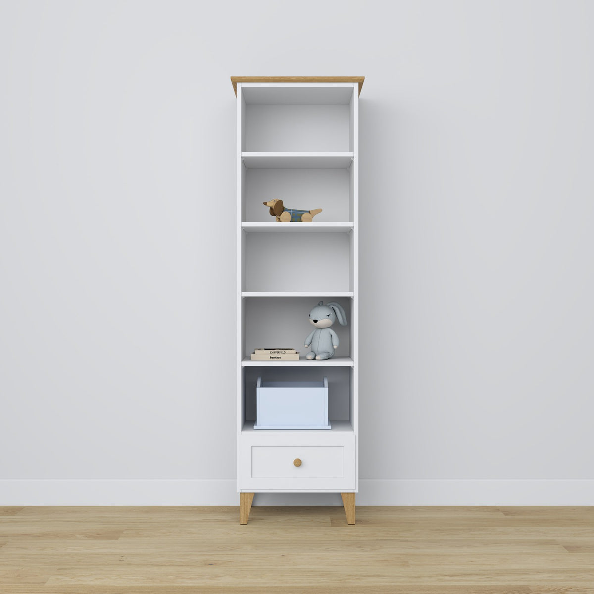 Wooden shelf 1S 57 Scandi white / oak