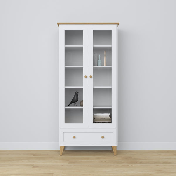 Wooden display cabinet 1S 90 Scandi white / natural oak