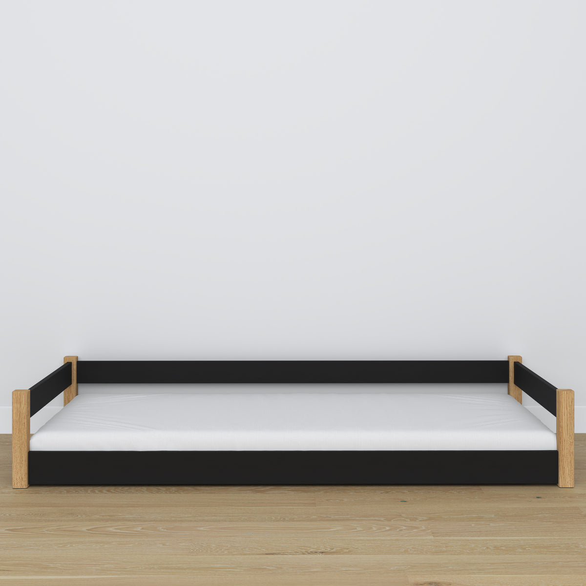 Wooden low bed N02 black / oak
