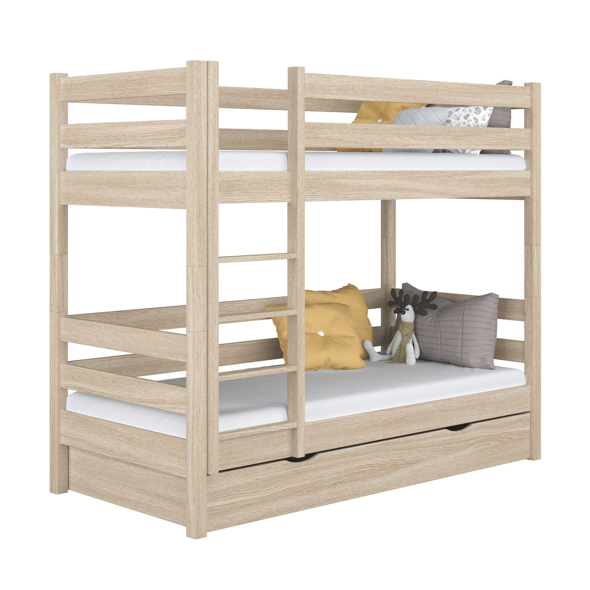 Łóżko piętrowe z szufladą N01 dąb bielony – widok z innej perspektywy, polskie meble