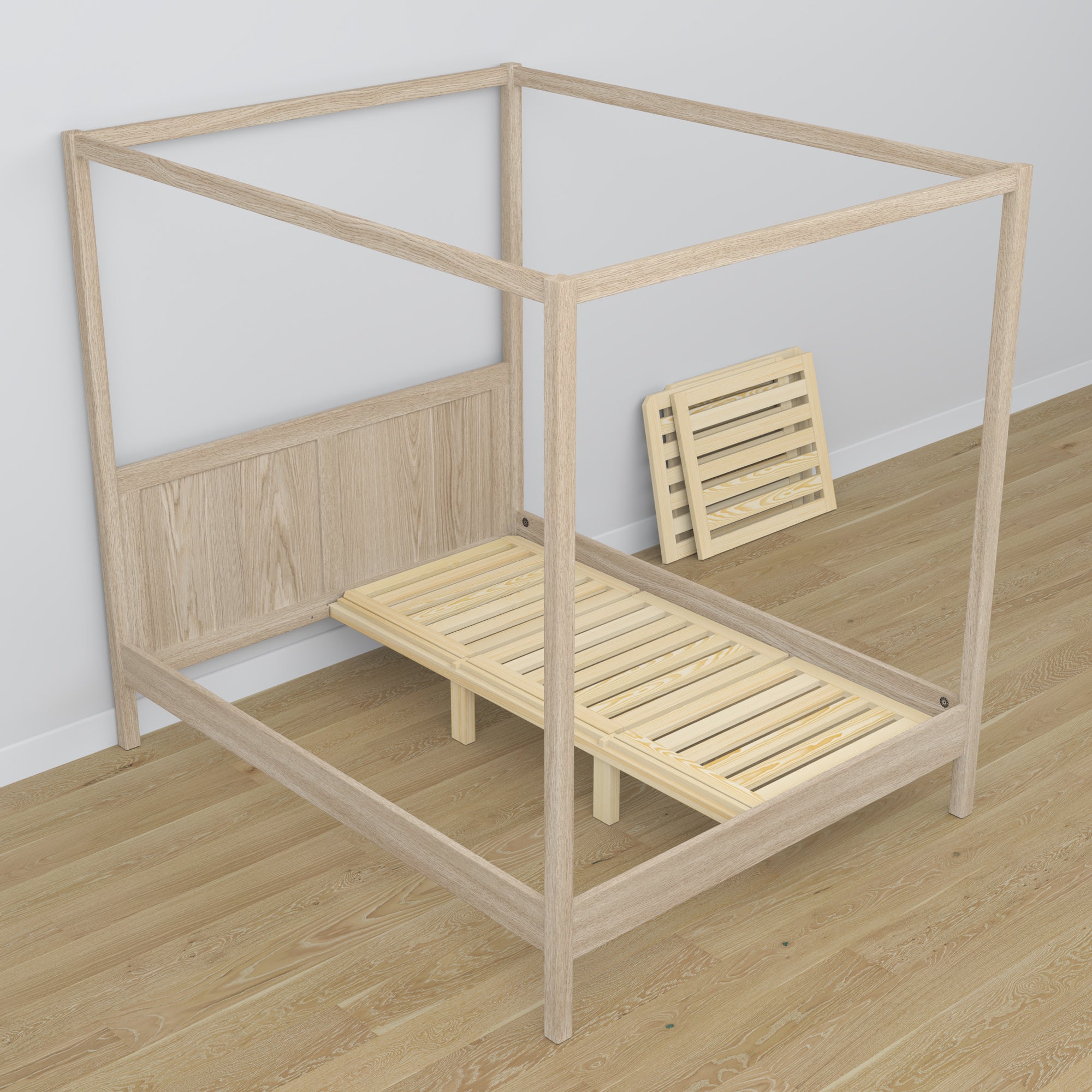 Łóżko podwójne z baldachimem N02 dąb bielony – dodatkowy widok, trwała jakość Nizio Home