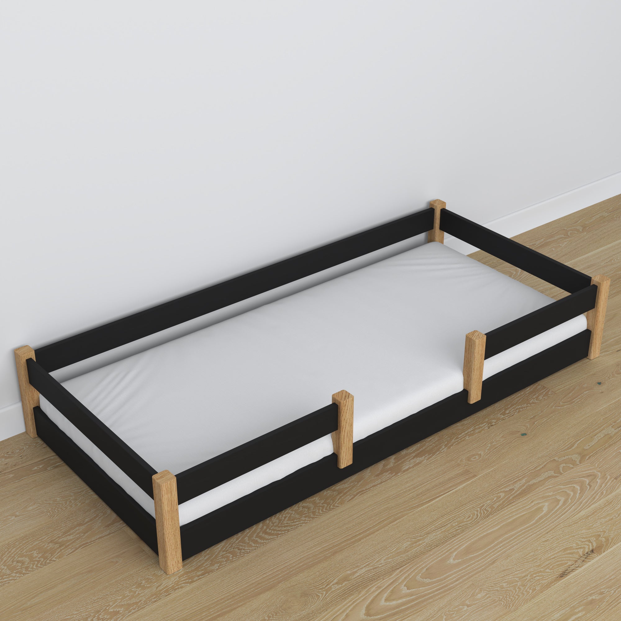 Wooden low bed N01 black / oak
