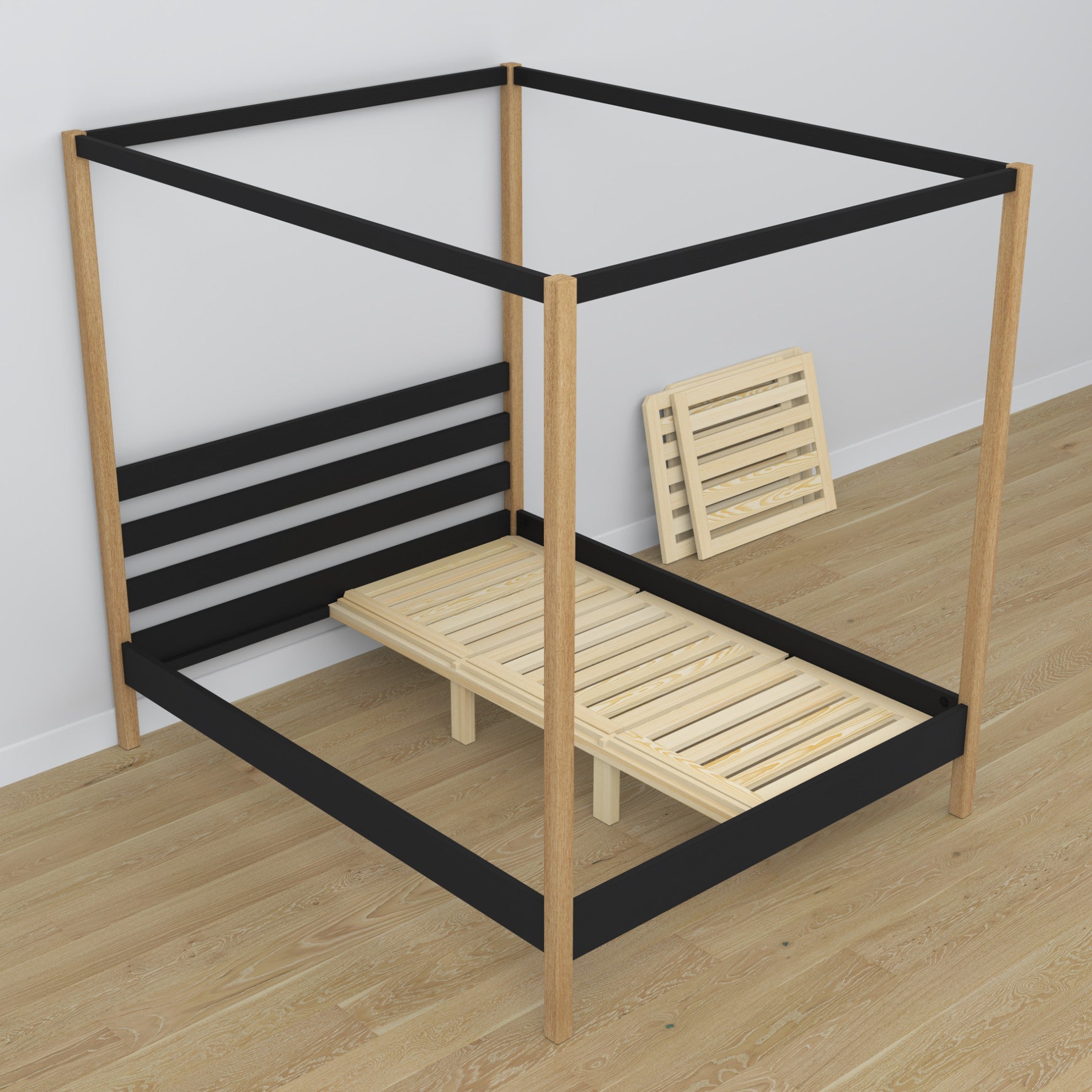 Łóżko podwójne z baldachimem N01 czarno dębowy – dodatkowy widok, trwała jakość Nizio Home